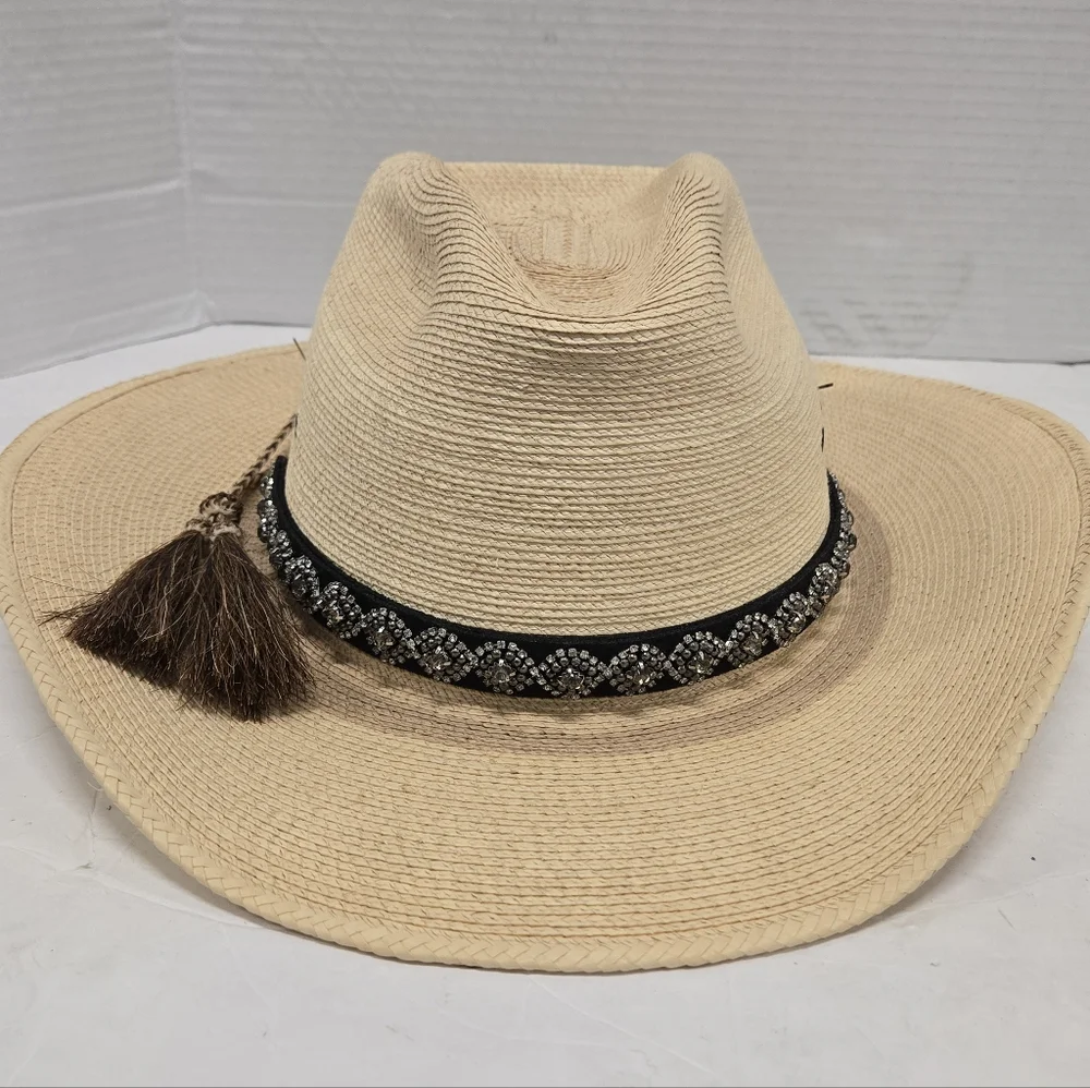 Sun Body Hat Houston Texas Handcrafted Palm Straw Havana Hat 7 1/8‎ ( 57 )